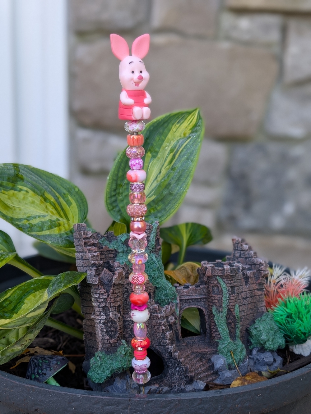 Hand Made Fairy Wand/Plant/Garden Stake W/Piglet Topper